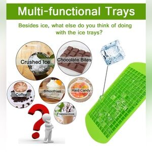 Green Silicone Mini Ice Cube Trays BPA Free Flexible Soft Storage Containers 6pc